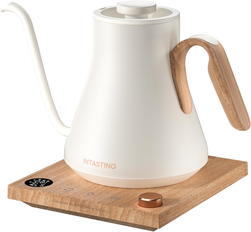 intasting Electric Kettle, Gooseneck Electric Kettle, ±1℉ Precise Temperature Control, Stainless Steel Interior, Quick Heating for Pour Over Coffee, Tea & Boiling Water, 0.9L (Cream White) - Image 1